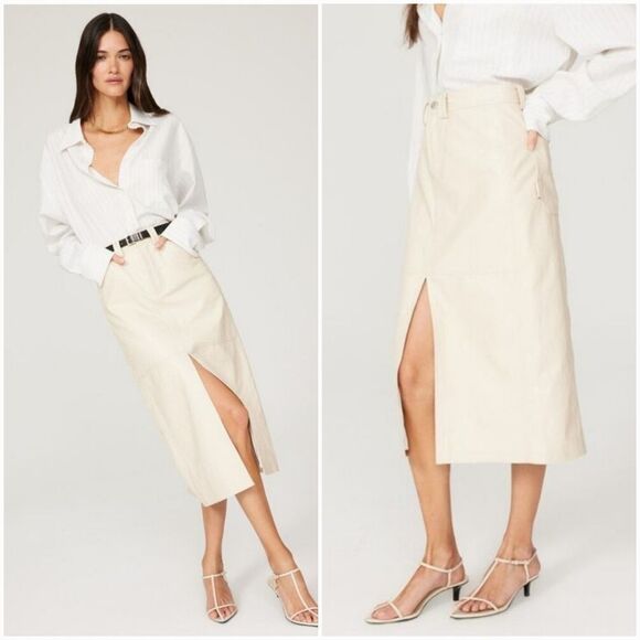 A.L.C. Alden Faux Leather Double Slit High Waist Midi Skirt in Mirage 6 - Flawed - Picture 2 of 11